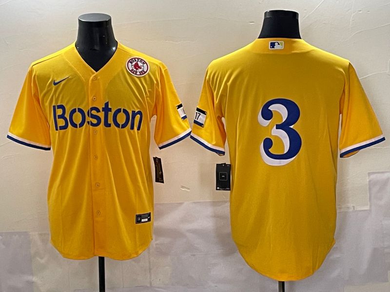 Men 2025 Boston Red Sox #3 No Name Yellow City Edition Nike MLB Jersey style 7